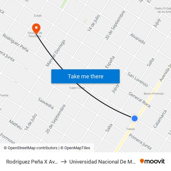 Rodríguez Peña X Av. Independencia to Universidad Nacional De Mar Del Plata (Unmdp) map