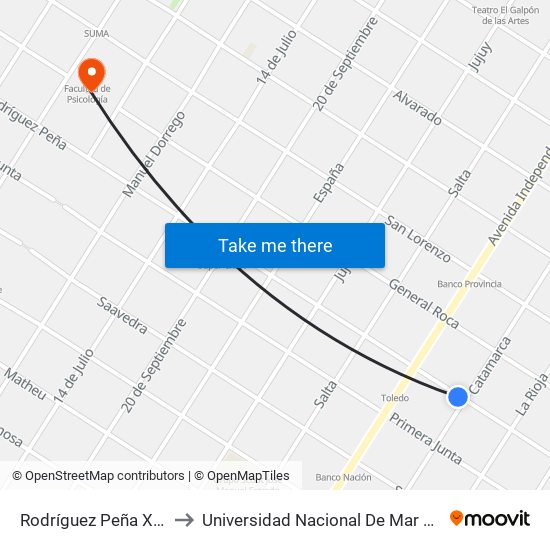 Rodríguez Peña X Catamarca to Universidad Nacional De Mar Del Plata (Unmdp) map