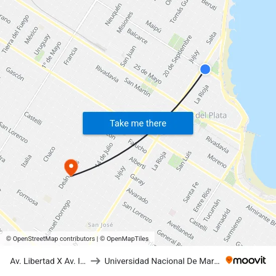 Av. Libertad X Av. Indepenencia to Universidad Nacional De Mar Del Plata (Unmdp) map