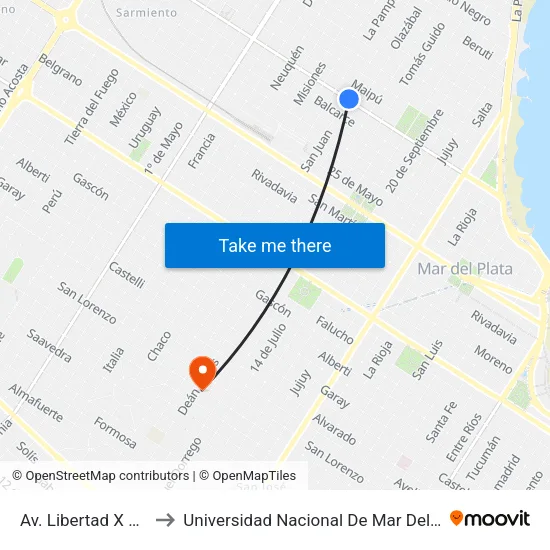 Av. Libertad X San Juan to Universidad Nacional De Mar Del Plata (Unmdp) map