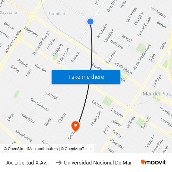 Av. Libertad X Av. Juan H. Jara to Universidad Nacional De Mar Del Plata (Unmdp) map