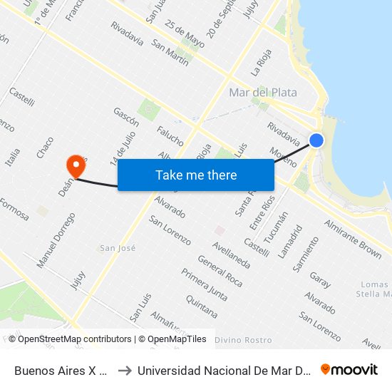 Buenos Aires X San Martín to Universidad Nacional De Mar Del Plata (Unmdp) map