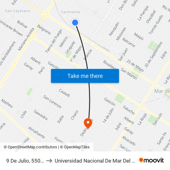 9 De Julio, 5502-5520 to Universidad Nacional De Mar Del Plata (Unmdp) map