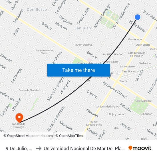 9 De Julio, 3441 to Universidad Nacional De Mar Del Plata (Unmdp) map