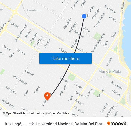 Ituzaingó, 4369 to Universidad Nacional De Mar Del Plata (Unmdp) map