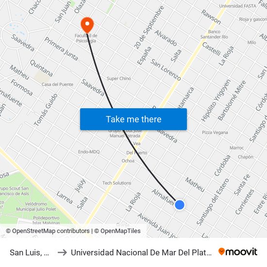 San Luis, 3945 to Universidad Nacional De Mar Del Plata (Unmdp) map