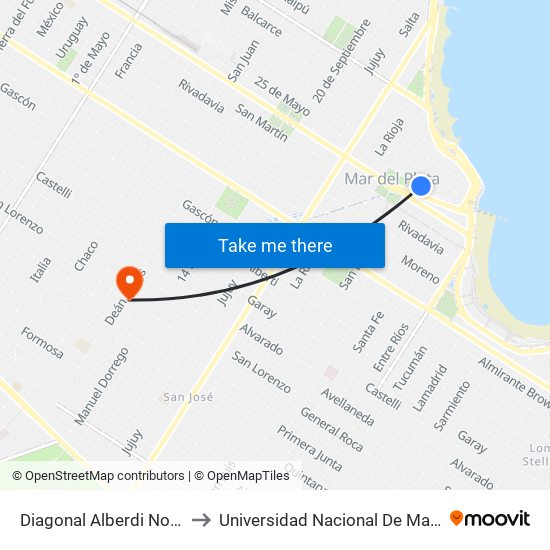 Diagonal Alberdi Norte, 2601-2695 to Universidad Nacional De Mar Del Plata (Unmdp) map