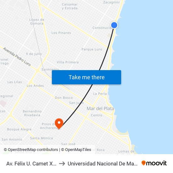 Av. Félix U. Camet X Antonio Alice to Universidad Nacional De Mar Del Plata (Unmdp) map