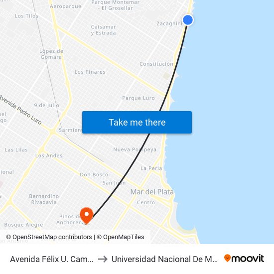 Avenida Félix U. Camet X Godoy Cruz to Universidad Nacional De Mar Del Plata (Unmdp) map