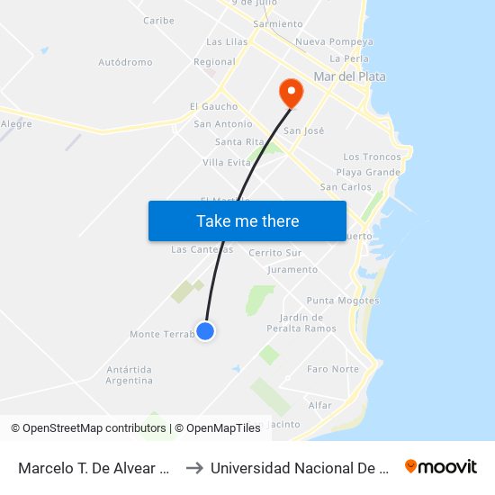 Marcelo T. De Alvear X Juan Casacuberta to Universidad Nacional De Mar Del Plata (Unmdp) map