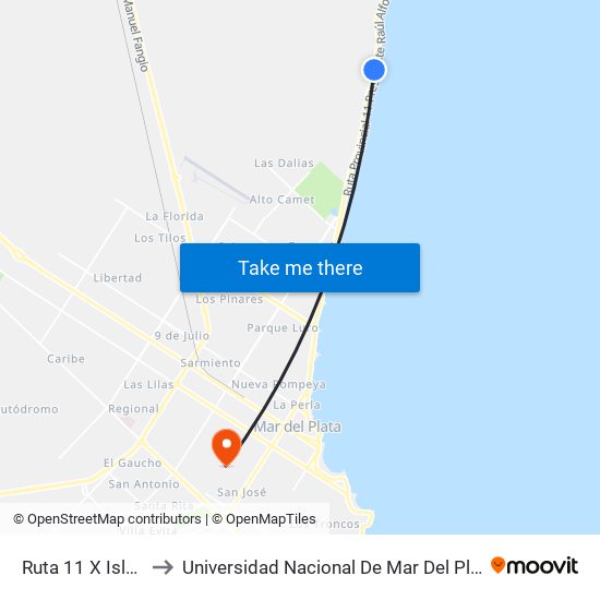 Ruta 11 X Isla Vigía to Universidad Nacional De Mar Del Plata (Unmdp) map