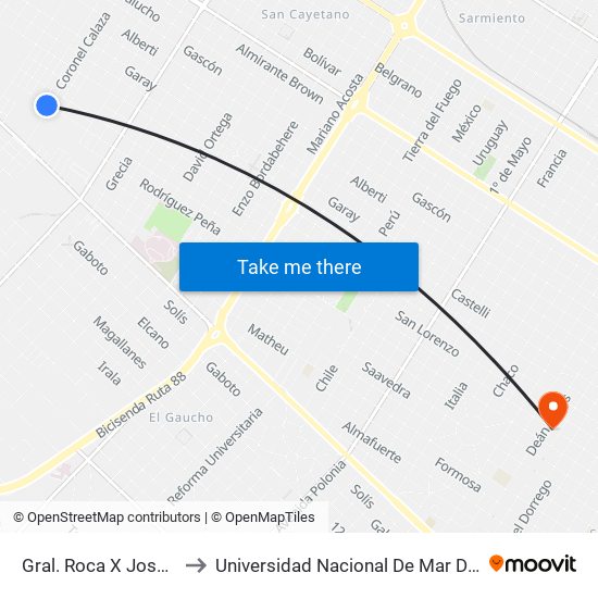 Gral. Roca X José M. Calaza to Universidad Nacional De Mar Del Plata (Unmdp) map