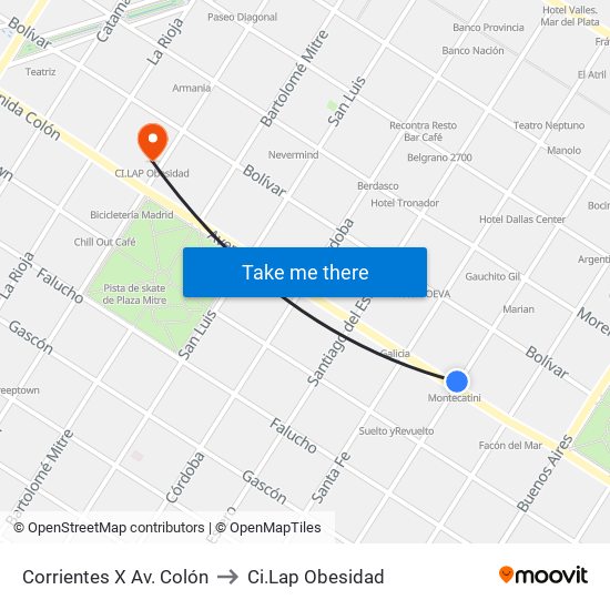 Corrientes X Av. Colón to Ci.Lap Obesidad map