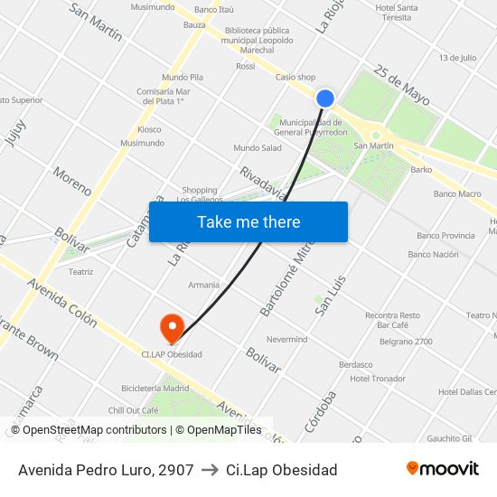 Avenida Pedro Luro, 2907 to Ci.Lap Obesidad map
