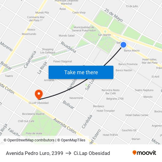 Avenida Pedro Luro, 2399 to Ci.Lap Obesidad map