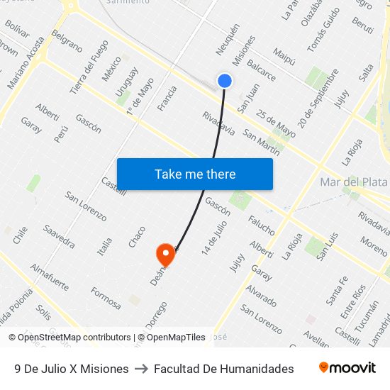 9 De Julio X Misiones to Facultad De Humanidades map