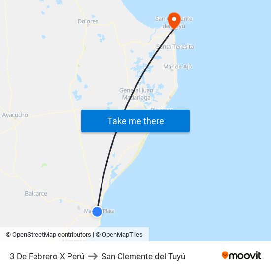 3 De Febrero X Perú to San Clemente del Tuyú map