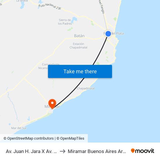 Av. Juan H. Jara X Av. Colón to Miramar Buenos Aires Argentina map