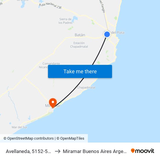 Avellaneda, 5152-5200 to Miramar Buenos Aires Argentina map