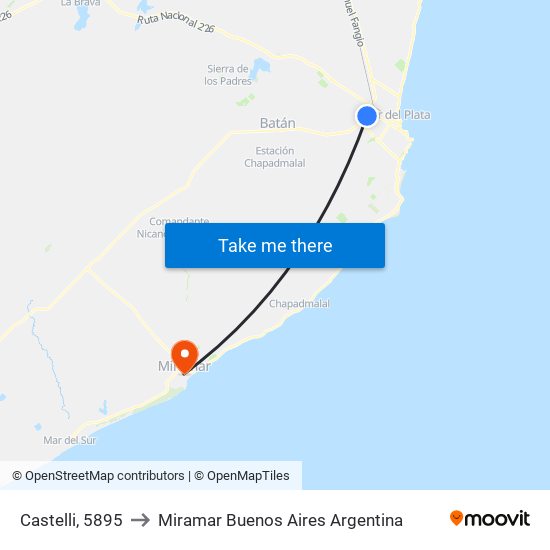 Castelli, 5895 to Miramar Buenos Aires Argentina map