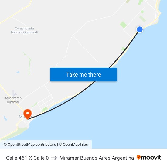 Calle 461 X Calle 0 to Miramar Buenos Aires Argentina map