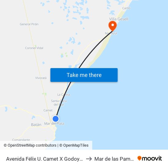 Avenida Félix U. Camet X Godoy Cruz to Mar de las Pampas map