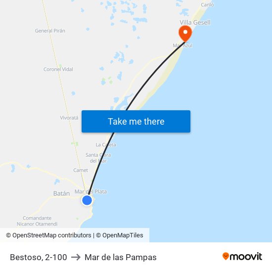 Bestoso, 2-100 to Mar de las Pampas map