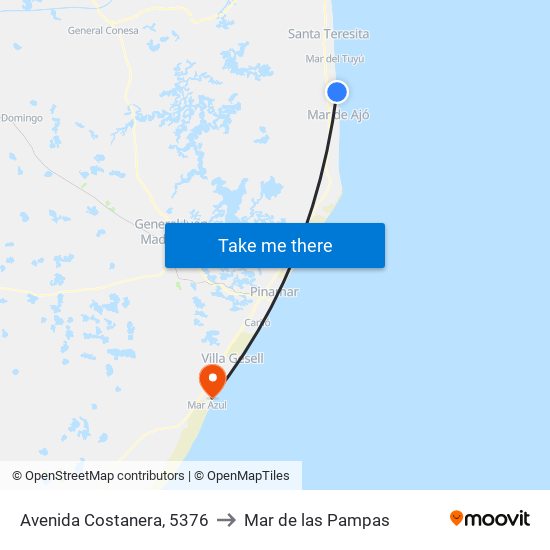 Avenida Costanera, 5376 to Mar de las Pampas map