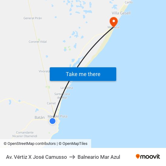 Av. Vértiz X José Camusso to Balneario Mar Azul map