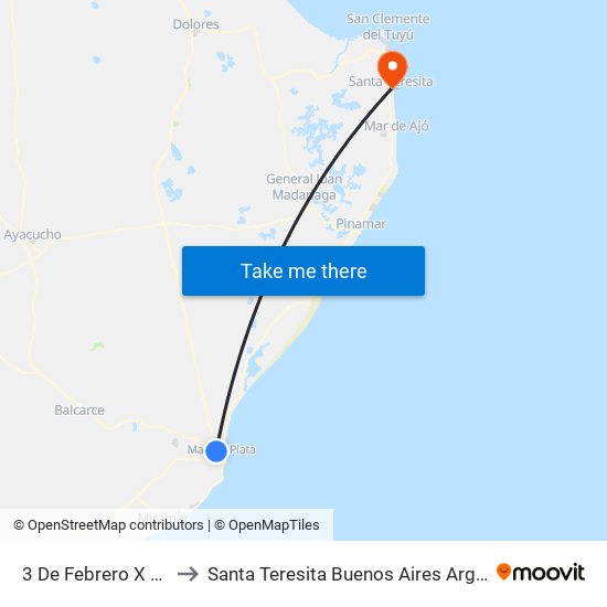 3 De Febrero X Perú to Santa Teresita Buenos Aires Argentina map