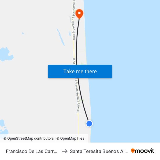 Francisco De Las Carreras Y Torino to Santa Teresita Buenos Aires Argentina map