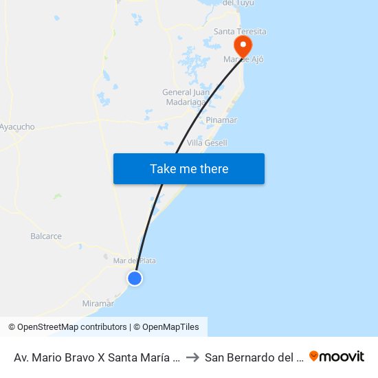 Av. Mario Bravo X Santa María De Oro to San Bernardo del Tuyú map