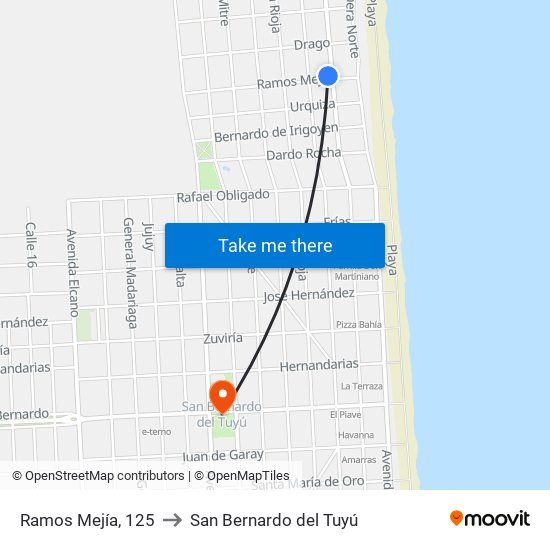 Ramos Mejía, 125 to San Bernardo del Tuyú map