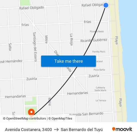 Avenida Costanera, 3400 to San Bernardo del Tuyú map