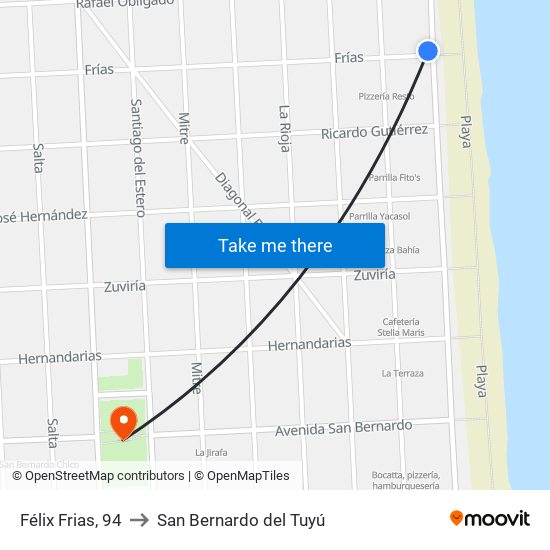 Félix Frias, 94 to San Bernardo del Tuyú map