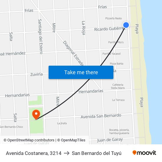 Avenida Costanera, 3214 to San Bernardo del Tuyú map