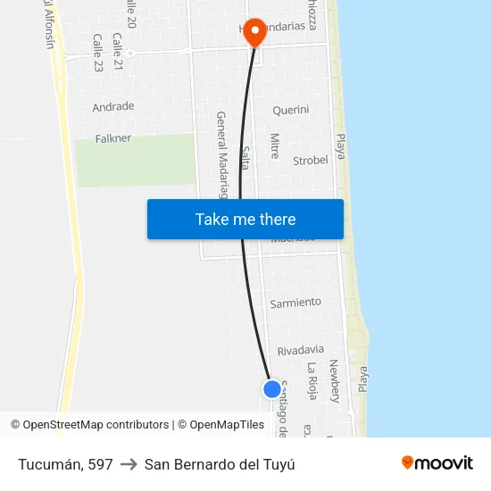 Tucumán, 597 to San Bernardo del Tuyú map