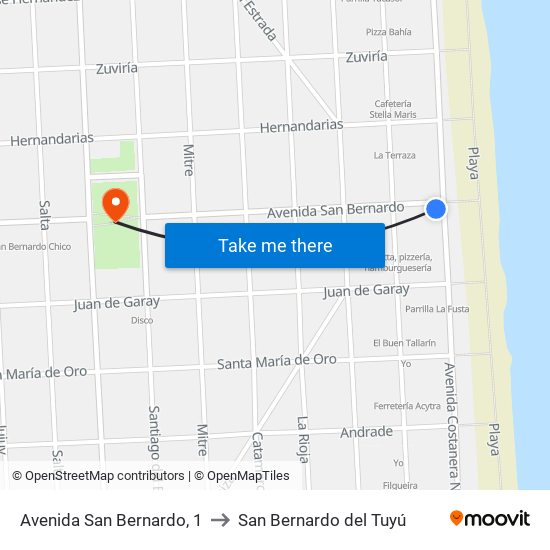 Avenida San Bernardo, 1 to San Bernardo del Tuyú map