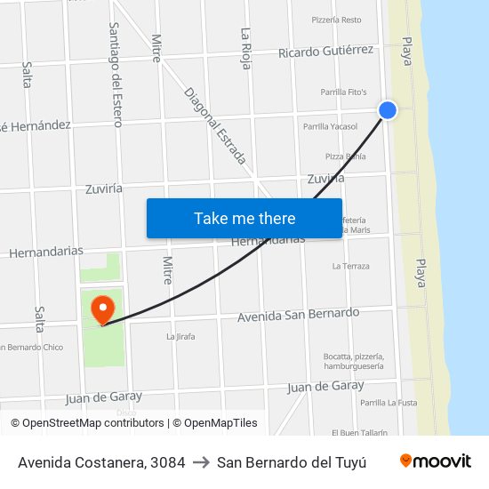 Avenida Costanera, 3084 to San Bernardo del Tuyú map