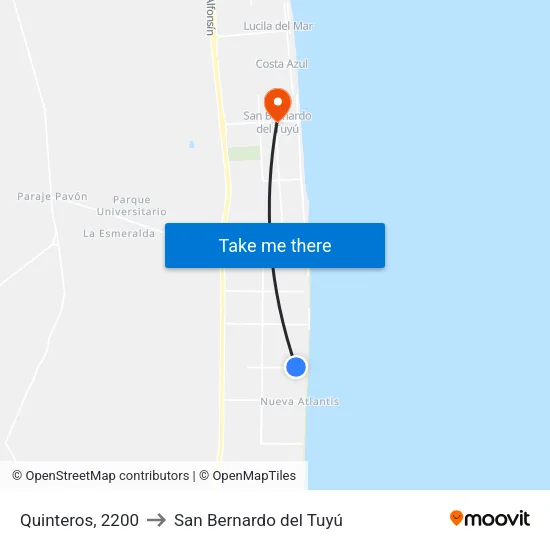 Quinteros, 2200 to San Bernardo del Tuyú map