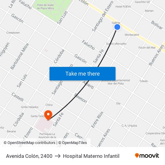 Avenida Colón, 2400 to Hospital Materno Infantil map
