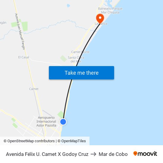 Avenida Félix U. Camet X Godoy Cruz to Mar de Cobo map