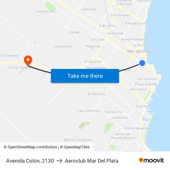 Avenida Colón, 2130 to Aeroclub Mar Del Plata map