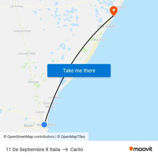 11 De Septiembre X Italia to Cariló map