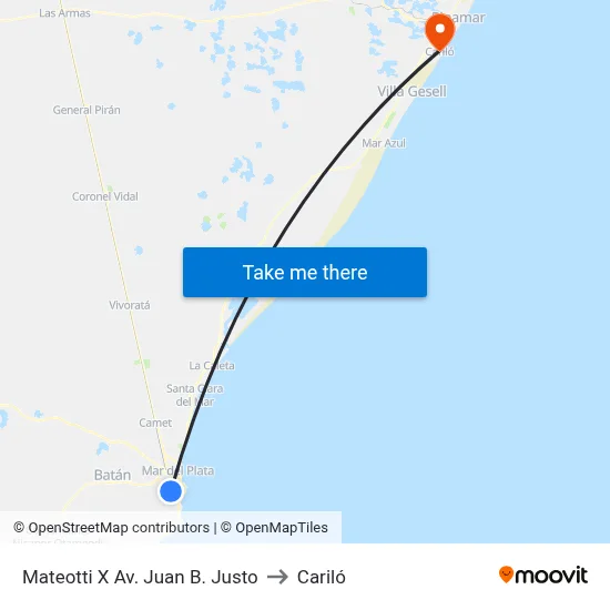 Mateotti X Av. Juan B. Justo to Cariló map