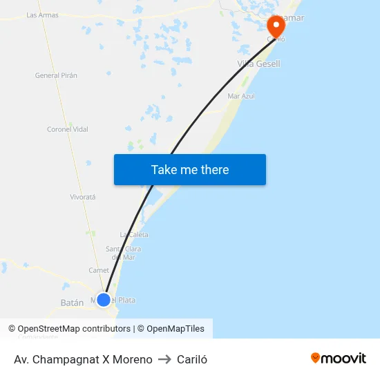 Av. Champagnat X Moreno to Cariló map