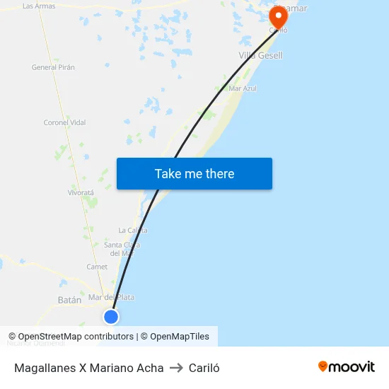 Magallanes X Mariano Acha to Cariló map