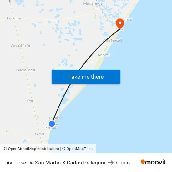 Av. José De San Martín X Carlos Pellegrini to Cariló map