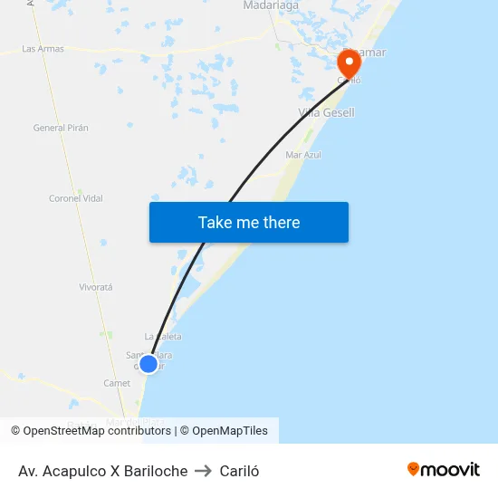 Av. Acapulco X Bariloche to Cariló map