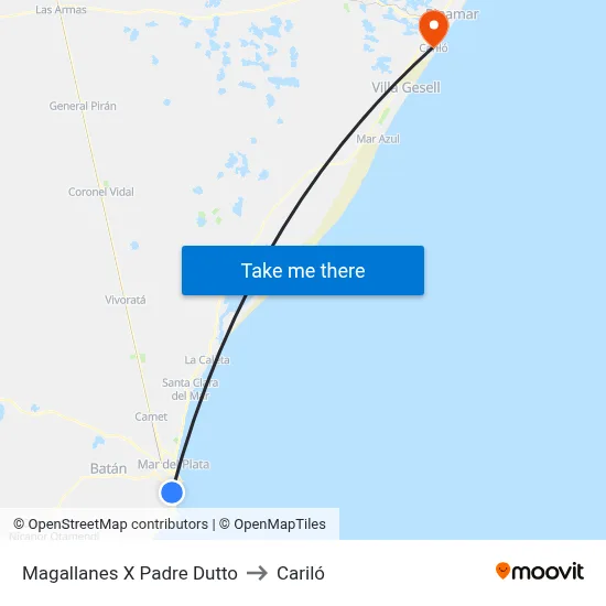 Magallanes X Padre Dutto to Cariló map